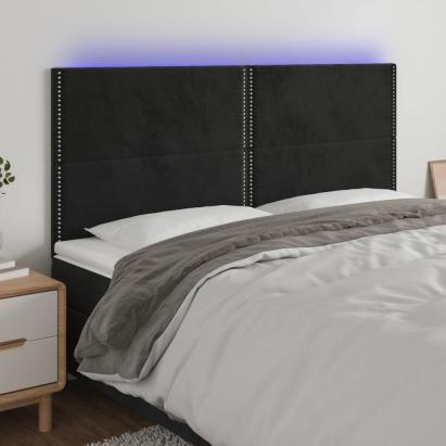 Tăblie de pat cu LED, negru, 200x5x118/128 cm, catifea GartenMobel Dekor