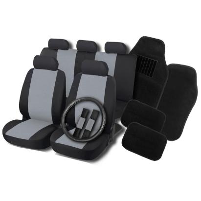 Set huse scaune auto cu husa volan si covorase RoGroup, negru-gri, 16 piese
