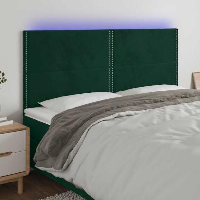 Tăblie de pat cu LED, verde închis, 200x5x118/128 cm, catifea GartenMobel Dekor