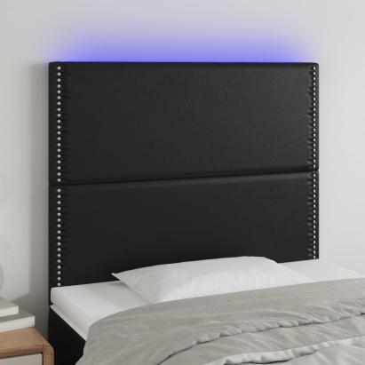 Tăblie de pat cu LED, negru, 100x5x118/128 cm, piele ecologică GartenMobel Dekor