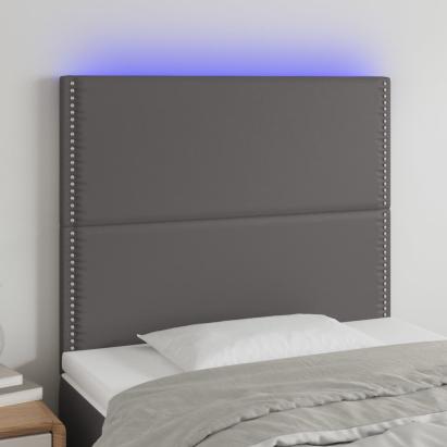 Tăblie de pat cu LED, gri, 100x5x118/128 cm, piele ecologică GartenMobel Dekor