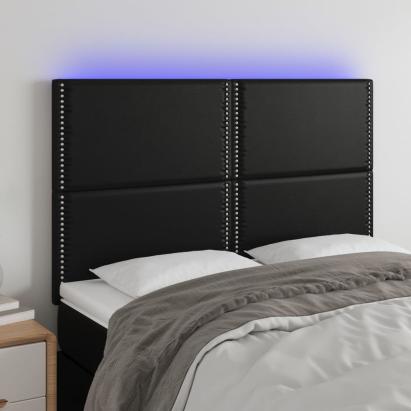 Tăblie de pat cu LED, negru, 144x5x118/128 cm, piele ecologică GartenMobel Dekor