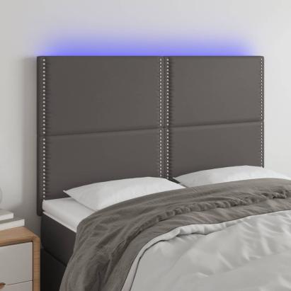 Tăblie de pat cu LED, gri, 144x5x118/128 cm, textil GartenMobel Dekor