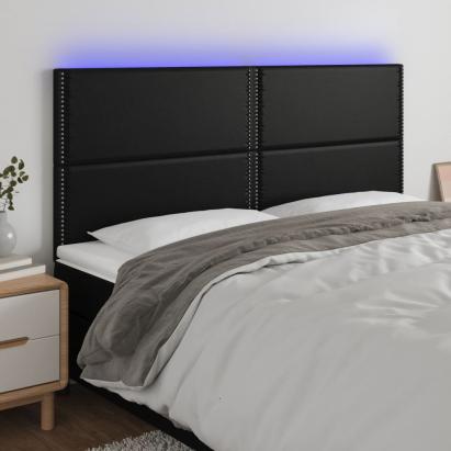 Tăblie de pat cu LED, negru, 200x5x118/128 cm, piele ecologică GartenMobel Dekor