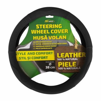 Husă pentru volan din piele naturală 38 cm, neagră, Ro Group