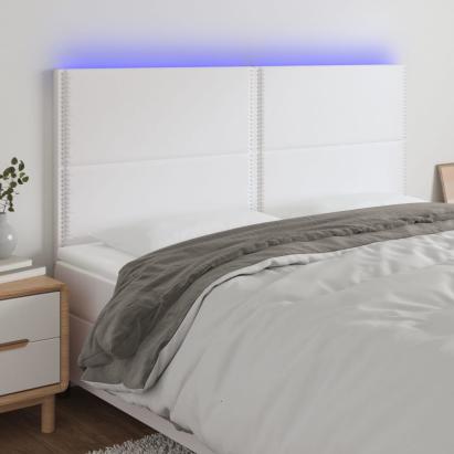 Tăblie de pat cu LED, alb, 200x5x118/128 cm, piele ecologică GartenMobel Dekor