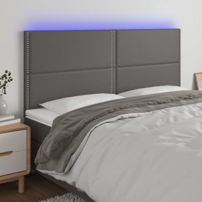 Tăblie de pat cu LED, gri, 200x5x118/128 cm, piele ecologică GartenMobel Dekor