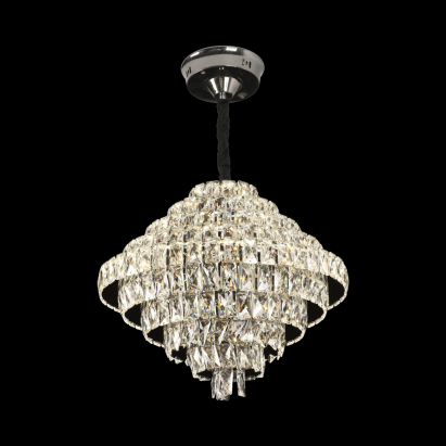 Candelabru Cristal CC639/500, 12x E14, Diametru 50cm, Crom Lucios, Inaltime Reglabila