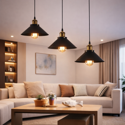 Lustra Suspendata, LV210/3L, 3xE27, Maro, Metal si Fir, Inaltime Reglabila