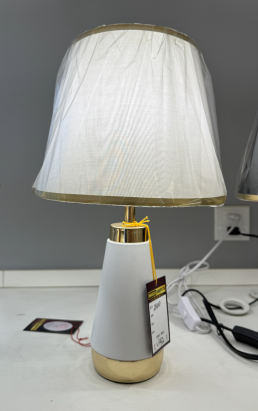 Veioza de masa VZ210WH alba si aurie cu abajur textil, 1x E27