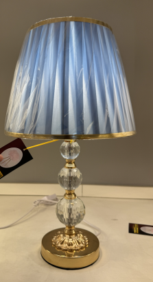 Veioză decorativă albastru-auriu VZ213BL cu abajur textil și soclu E27