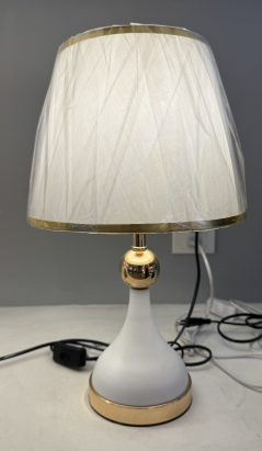 Veioza decorativa VZ214WH alb auriu, 1x E27, metal si textil