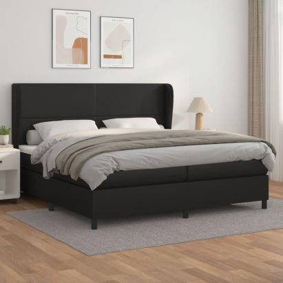 Pat box spring cu saltea, negru, 200x200 cm, piele ecologică GartenMobel Dekor