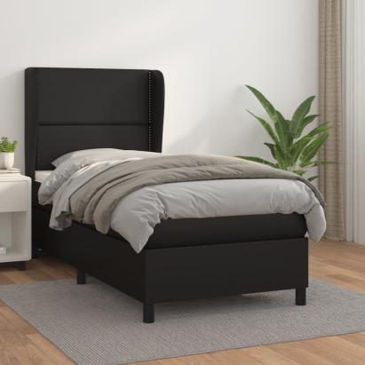Pat box spring cu saltea, negru, 90x200 cm, piele ecologică GartenMobel Dekor