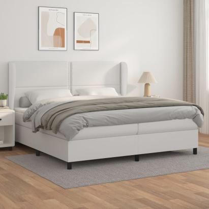 Pat box spring cu saltea, alb, 200x200 cm, piele ecologică GartenMobel Dekor