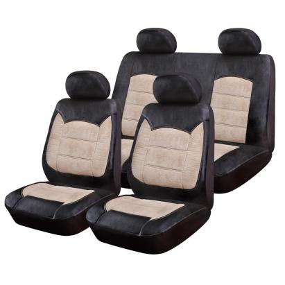 Huse scaune auto Luxury negru-crem, 9 piese, pentru bancheta rabatabila