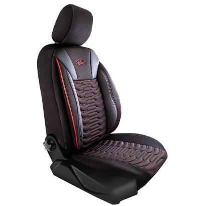 Set huse scaune auto Panda Paris, negru cu cusatura rosie, 11 piese