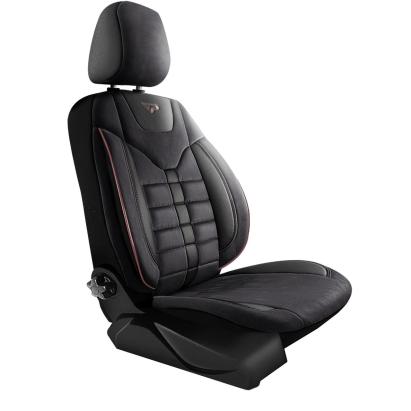 Set huse scaune auto Panda Toronto tip Alcantara, negru cu rosu, 11 piese