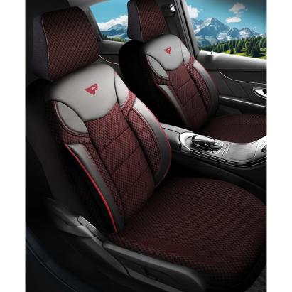 Set huse scaune auto Panda Dragon 11 piese, grena-negru, bancheta rabatabila