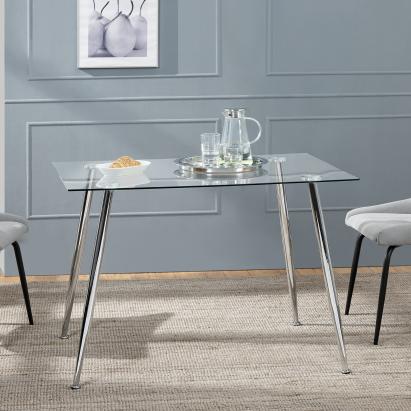 Masă din sticlă Hyrynsalmi cu blat securizat și picioare cromate