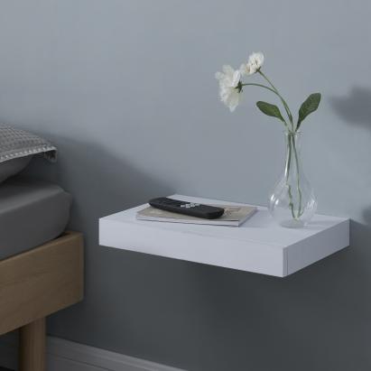 Raft de perete cu sertar alb pentru dormitor Hyvinkää [en.casa]