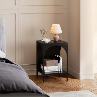 Raft metalic Akaa cu 2 polițe, negru, 52x35x35 cm, [en.casa]