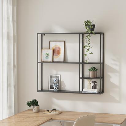 Raft de perete Jämijärvi cu 5 polițe, negru mat, din oțel