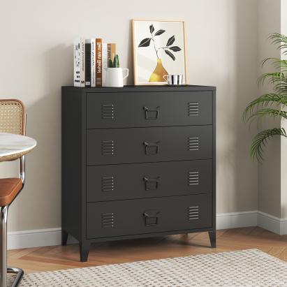 Comodă metalică cu 4 sertare Hämeenlinna, 80x40x92 cm, negru