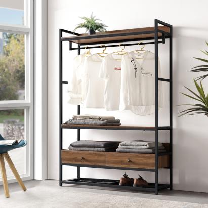 Garderobă cu suport pentru haine Isen, 180x120x40 cm, nucă/negru