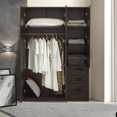 Dulap de haine Finning cu 3 uși și 3 sertare, nuc închis, 176x120x52 cm