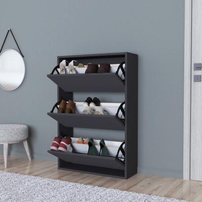 Pantofar Aurskog antracit cu 3 uși rabatabile, 110x73,5x24 cm
