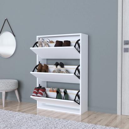 Pantofar alb Aurskog cu 3 uși rabatabile, 110x73,5x24 cm