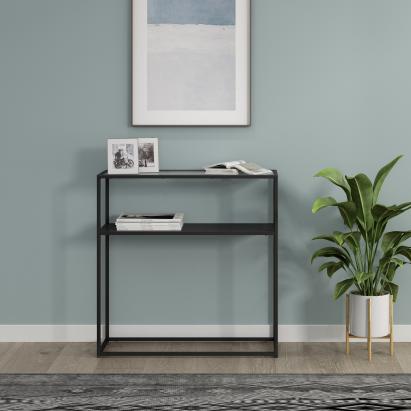 Masă consolă Kuhmo neagră cu blat din sticlă securizată