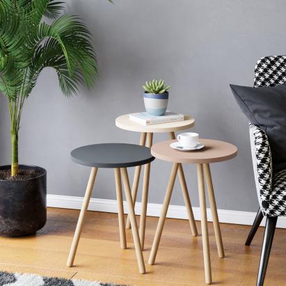 Satztisch Hjørring im 3er Set Rund 49 x Ø34 cm Grau/Weiß/Rosé [en.casa]