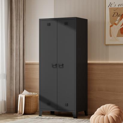 Dulap metalic pentru haine Hankasalmi, negru, 180x90x40 cm, 2 uși