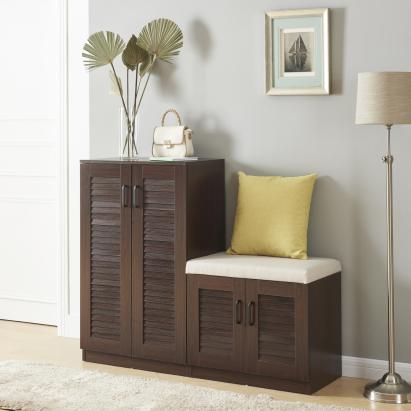 Pantofar Løten cu banchetă și 9 rafturi, 120x36x97 cm, wenge