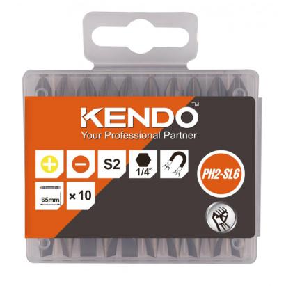 Set 10 biti PH2 65 mm Kendo din otel S2, prindere 1/4 inch