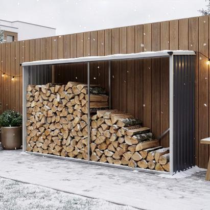 Suport lemne de foc Kalmar din otel galvanizat, antracit, 352x80x152 cm