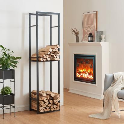 Raft pentru lemne de foc Ulvila cu poliță, 45x30x170 cm, negru