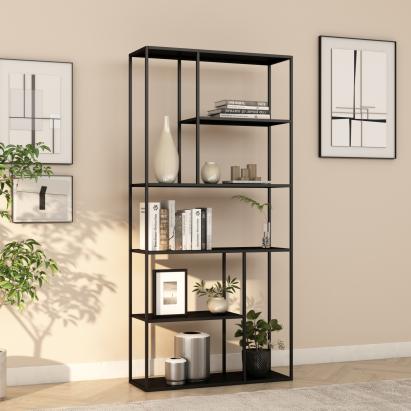 Bibliotecă metalică Vehmaa cu 7 rafturi, 90x30x188 cm, negru mat