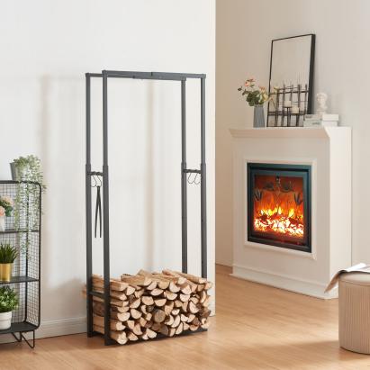 Raft pentru lemne de foc Kasan reglabil, otel negru, 100-150x60-100x25 cm