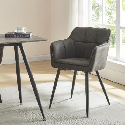 Scaun dining Birmingham gri închis, tapițat, cu cotiere