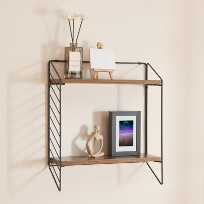 Raft de perete Bømlo cu 2 polițe, negru și aspect nuc, [en.casa]