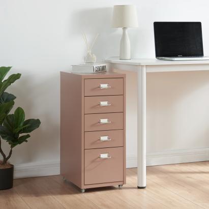 Fișet mobil cu 5 sertare din oțel, maro deschis, 69x28x41 cm