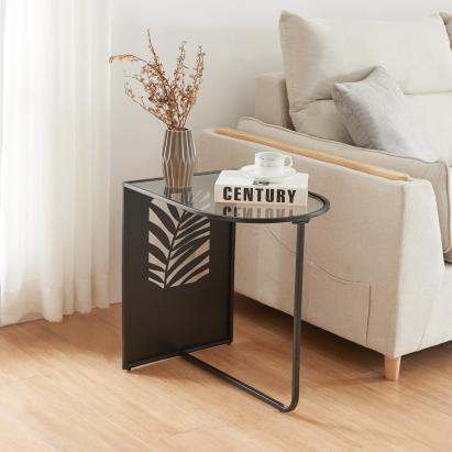 Beistelltisch Ulvik 50x50x35cm aus Metall und Glas Schwarz [en.casa]