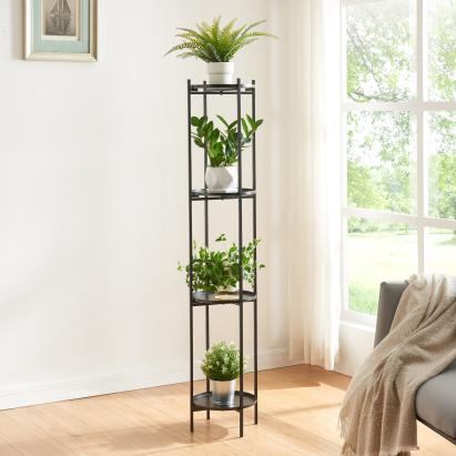 Pflanzenständer Tuusula mit 4 Ablagen Metall Schwarz [en.casa]