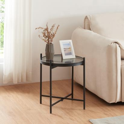 Beistelltisch Lier mit Glasplatte Schwarz [en.casa]
