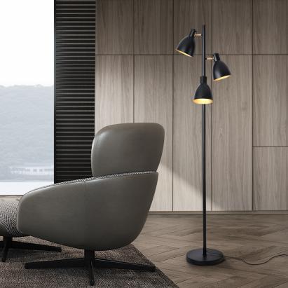 Stehlampe Witney 3-flammig Schwarz / Goldfarben [lux.pro]