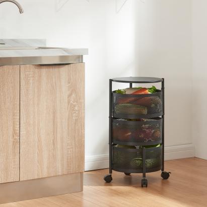 Cărucior de servire cu 3 niveluri și roți, negru, 59,5x33 cm