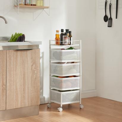 Cărucior de depozitare cu 4 niveluri și roți, alb, 79,5x27x27 cm